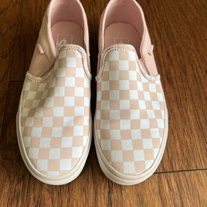 pink checkered slip on vans